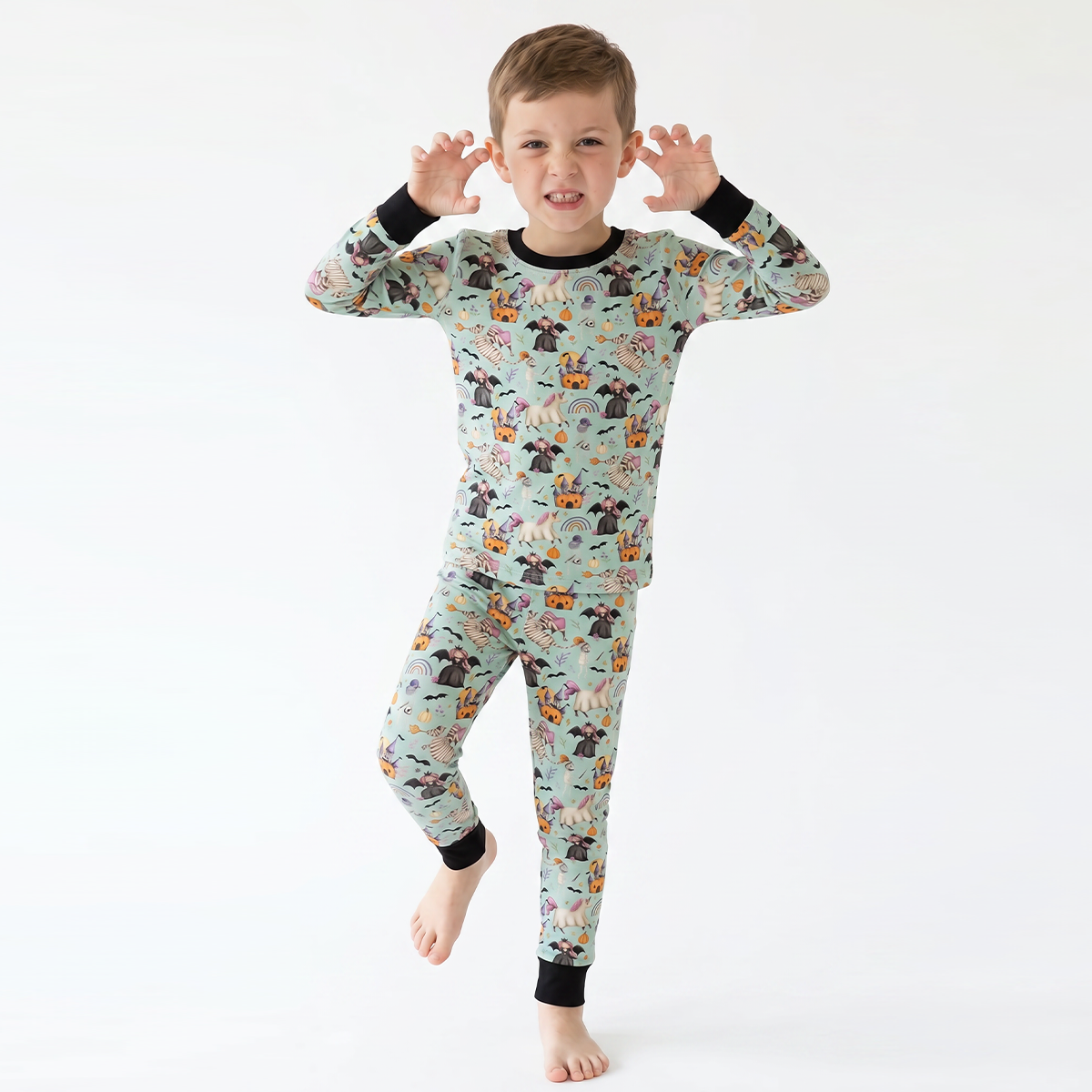 Halloween Witch Pumpkin Castle Bamboo Long Sleeve Pajama Set
