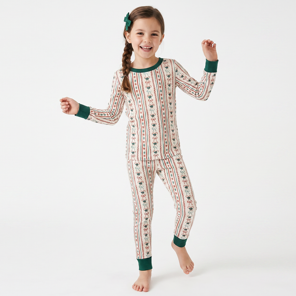 Striped Bow Bamboo Long Sleeve Pajama Set