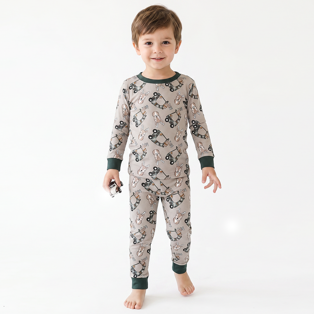 Christmas Deer Car Bamboo Long Sleeve Pajama Set