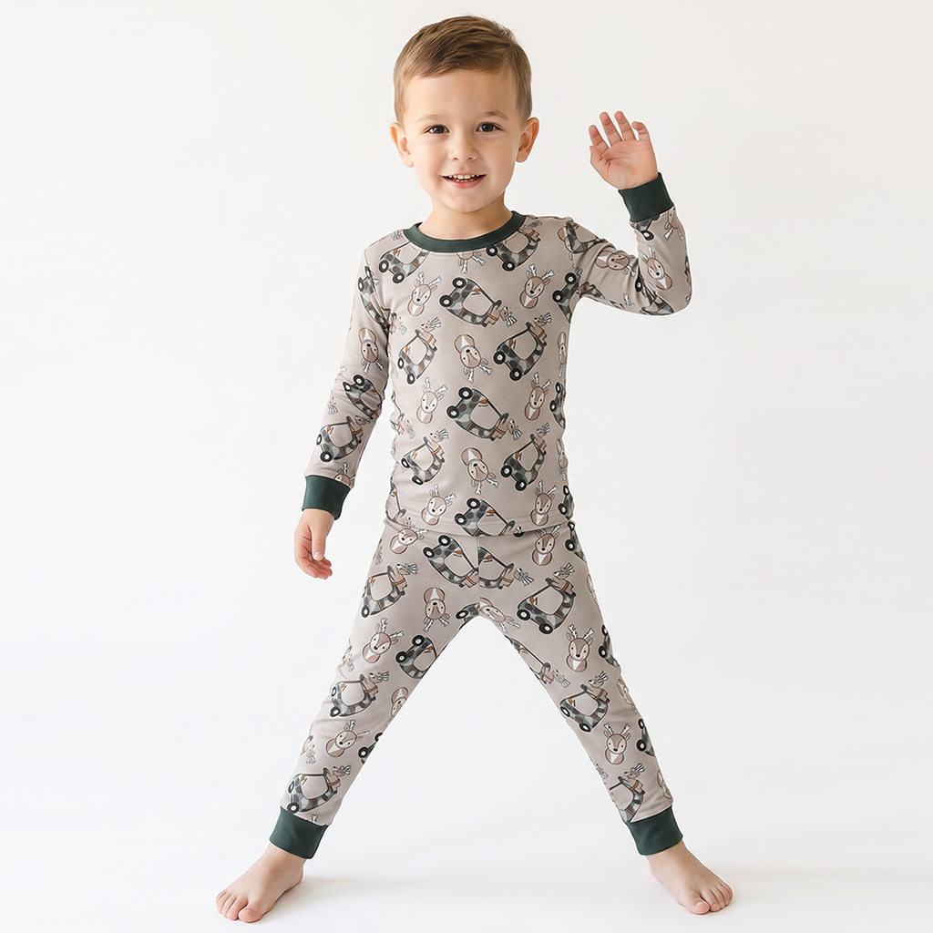Christmas Deer Car Bamboo Long Sleeve Pajama Set