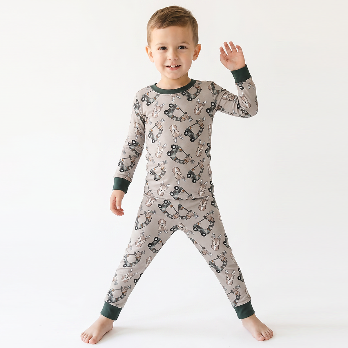 Christmas Deer Car Bamboo Long Sleeve Pajama Set