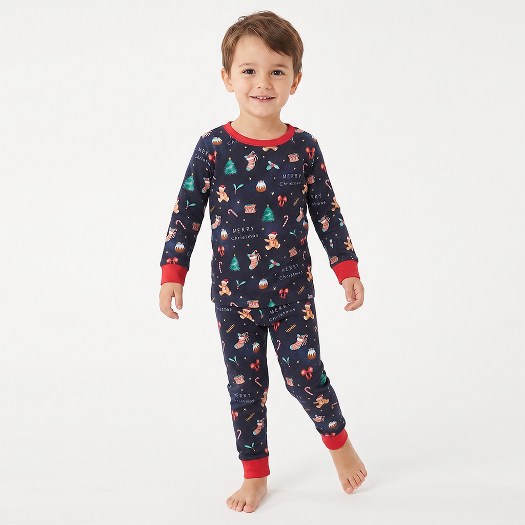 Christmas Holiday Bear Kids Bamboo Two-Piece Pajama Set