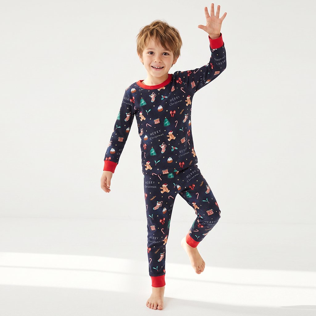 Christmas Holiday Bear Kids Bamboo Two-Piece Pajama Set