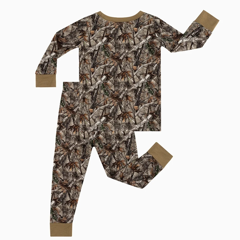 Retro Leaves Kids Bamboo Two-Piece Pajama Set