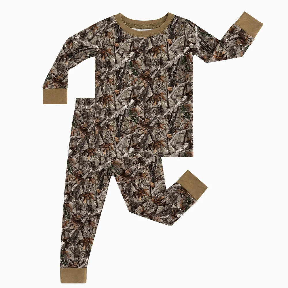 Retro Leaves Kids Bamboo Two-Piece Pajama Set