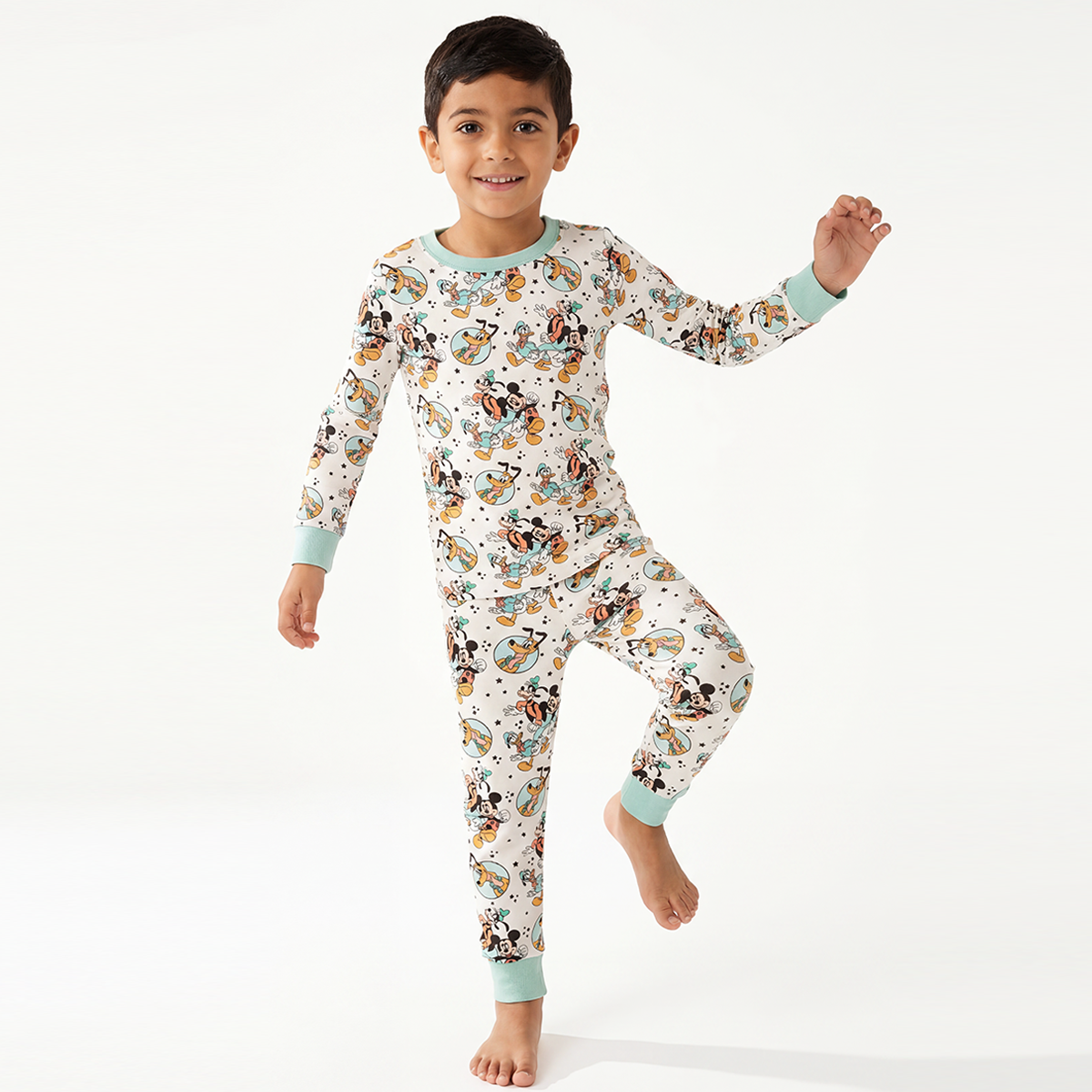Mouse Dog Duck Kids Bamboo Two-Piece Pajama Set