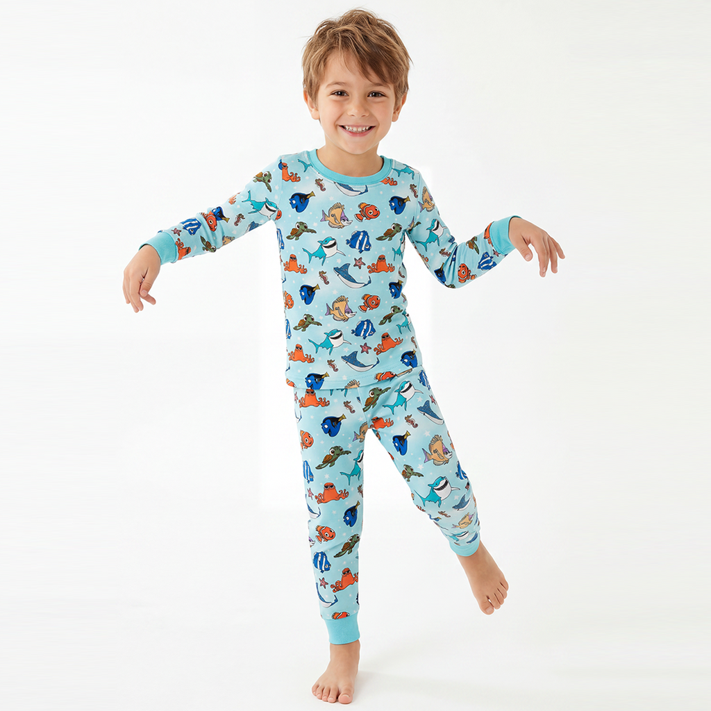 Marine Life Fish Turtle Kids Bamboo Two-Piece Pajama Set