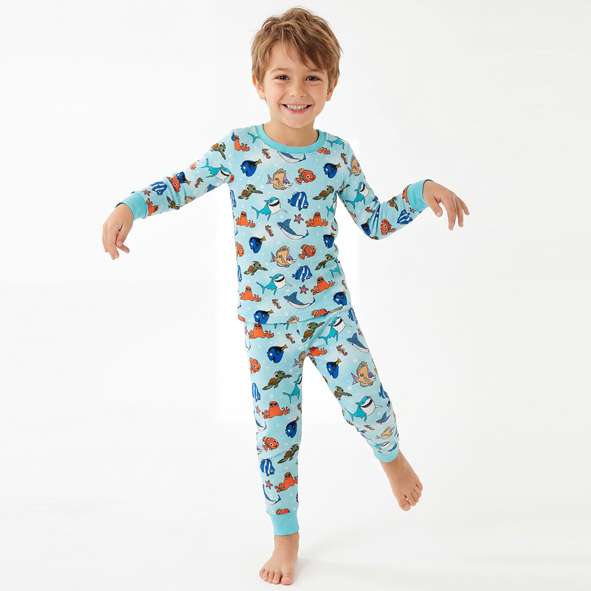 Marine Life Fish Turtle Kids Bamboo Two-Piece Pajama Set