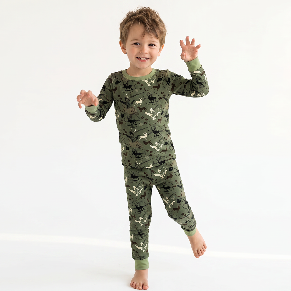 Christmas Hunting Animal Kids Bamboo Two-Piece Pajama Set
