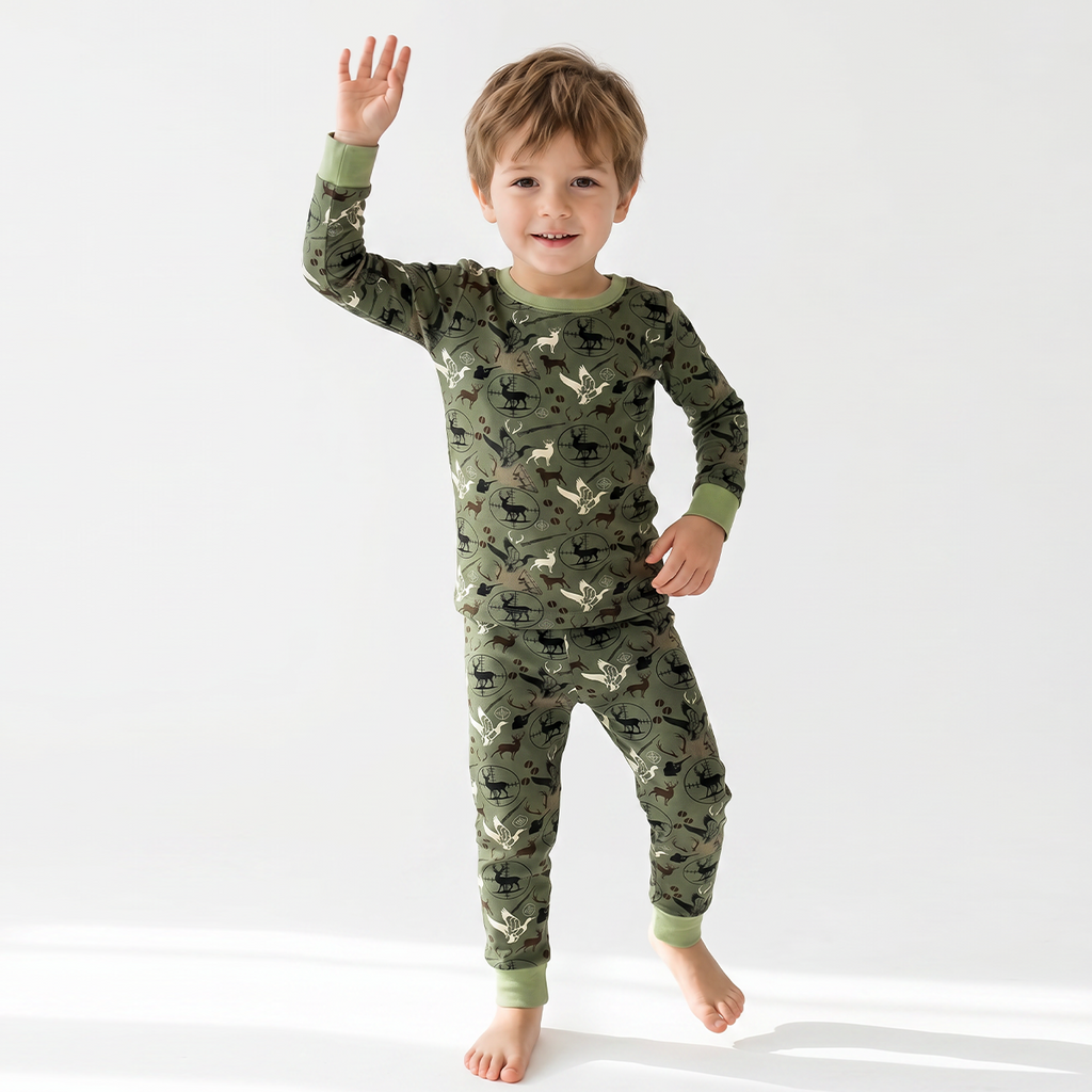 Christmas Hunting Animal Kids Bamboo Two-Piece Pajama Set
