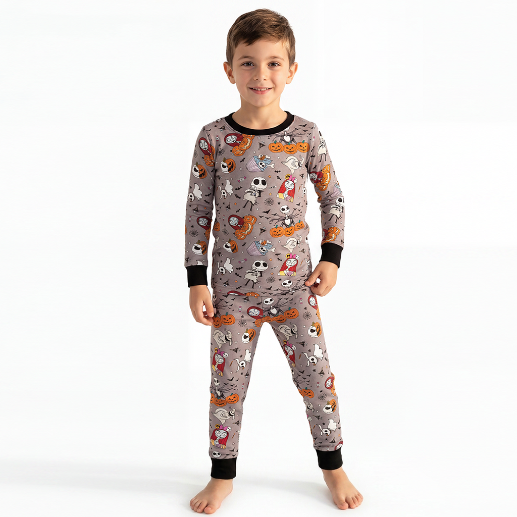 Halloween Skeleton King Pumpkin Bamboo Long Sleeve Pajama Set