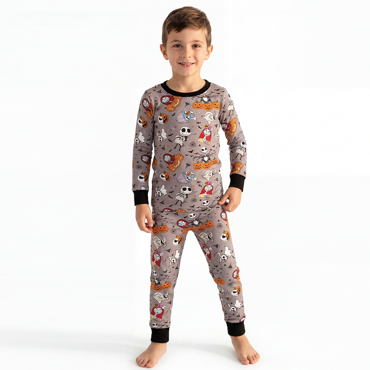 Halloween Skeleton King Pumpkin Bamboo Long Sleeve Pajama Set