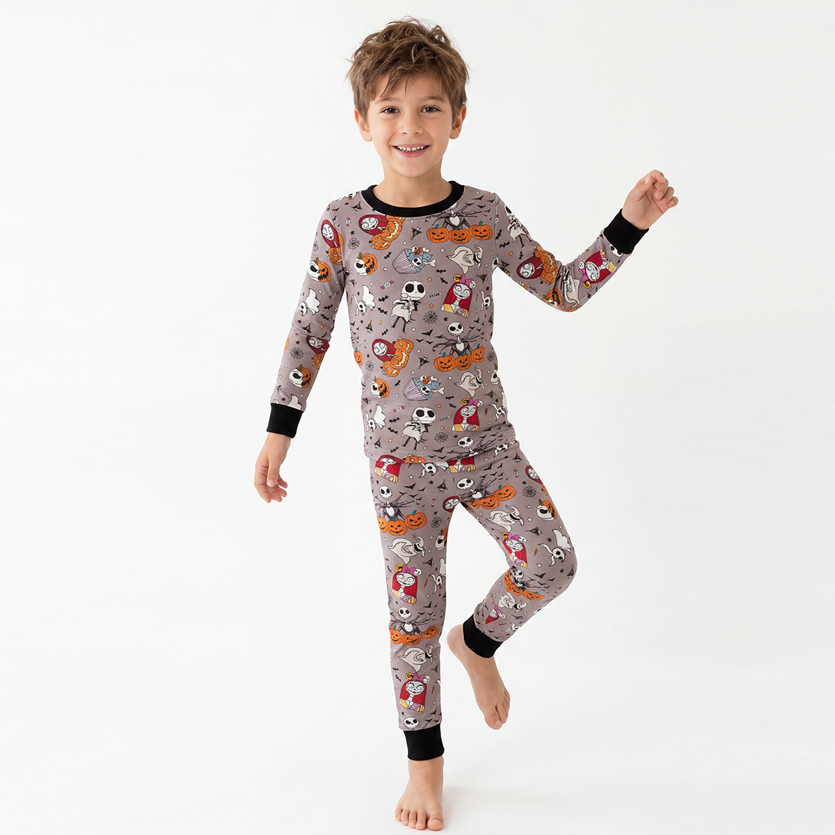 Halloween Skeleton King Pumpkin Bamboo Long Sleeve Pajama Set