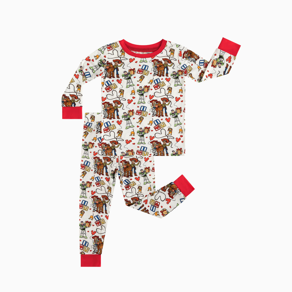 Kids Bamboo Two-Piece Pajama Set Red Buzz Lightyear and Heart Gift