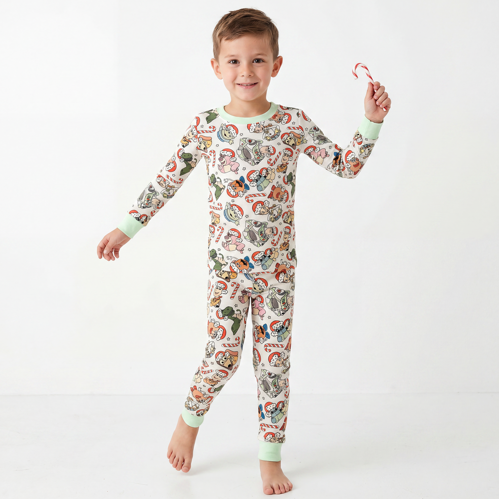 Christmas Candy Cane Toy Kids Bamboo Two-Piece Pajama Set