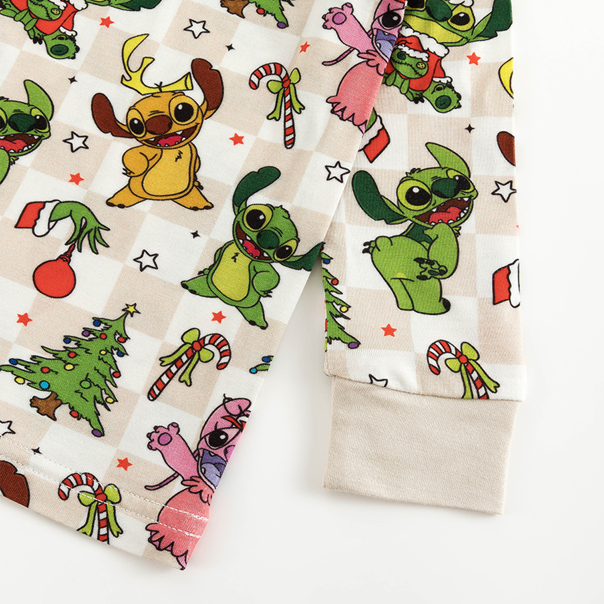 Christmas Alien Friends Checkerboard Kids Bamboo Two-Piece Pajama Set