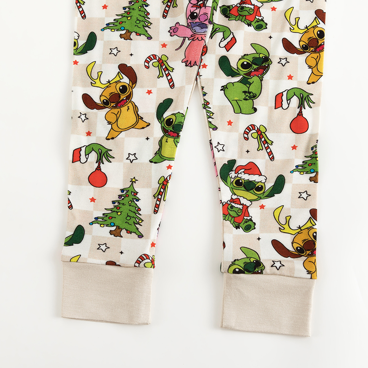 Christmas Alien Friends Checkerboard Kids Bamboo Two-Piece Pajama Set