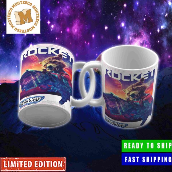 Marvel Studio Guardians Of The Galaxy Vol 3 Rocket Holding A Big Gun Movie Poster Ceramic Mug