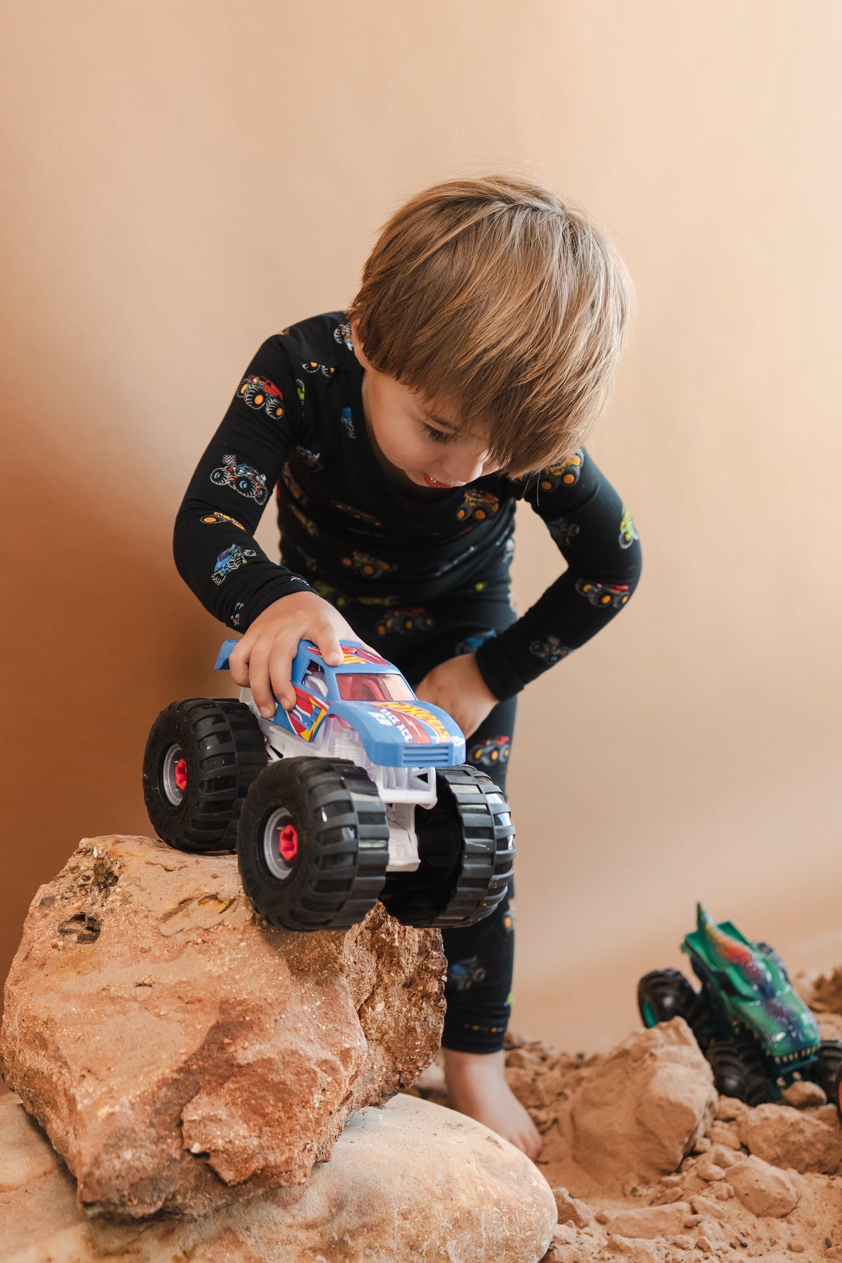 Long Sleeve Pajamas in Monster Truck