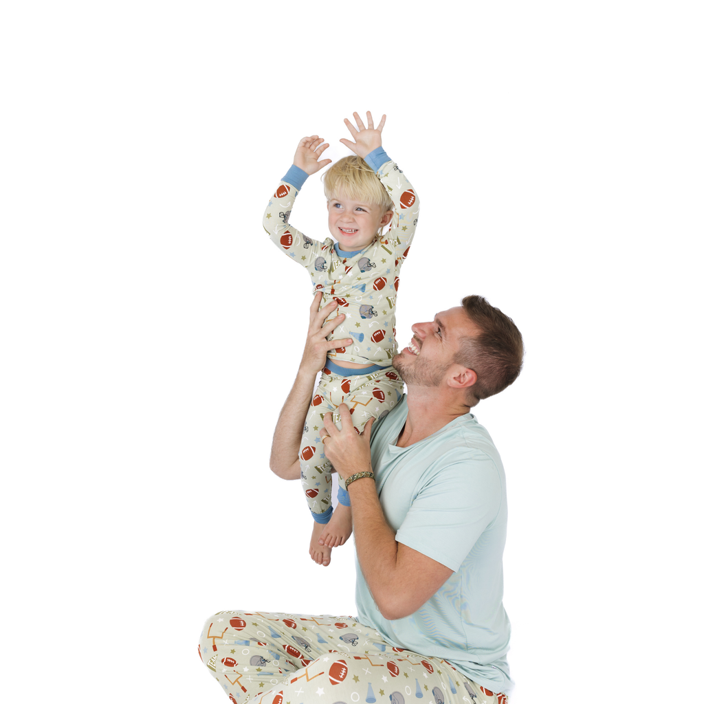Game Day Green Football Two-Piece Bamboo Long Sleeve Kids Pajama Pants Set
