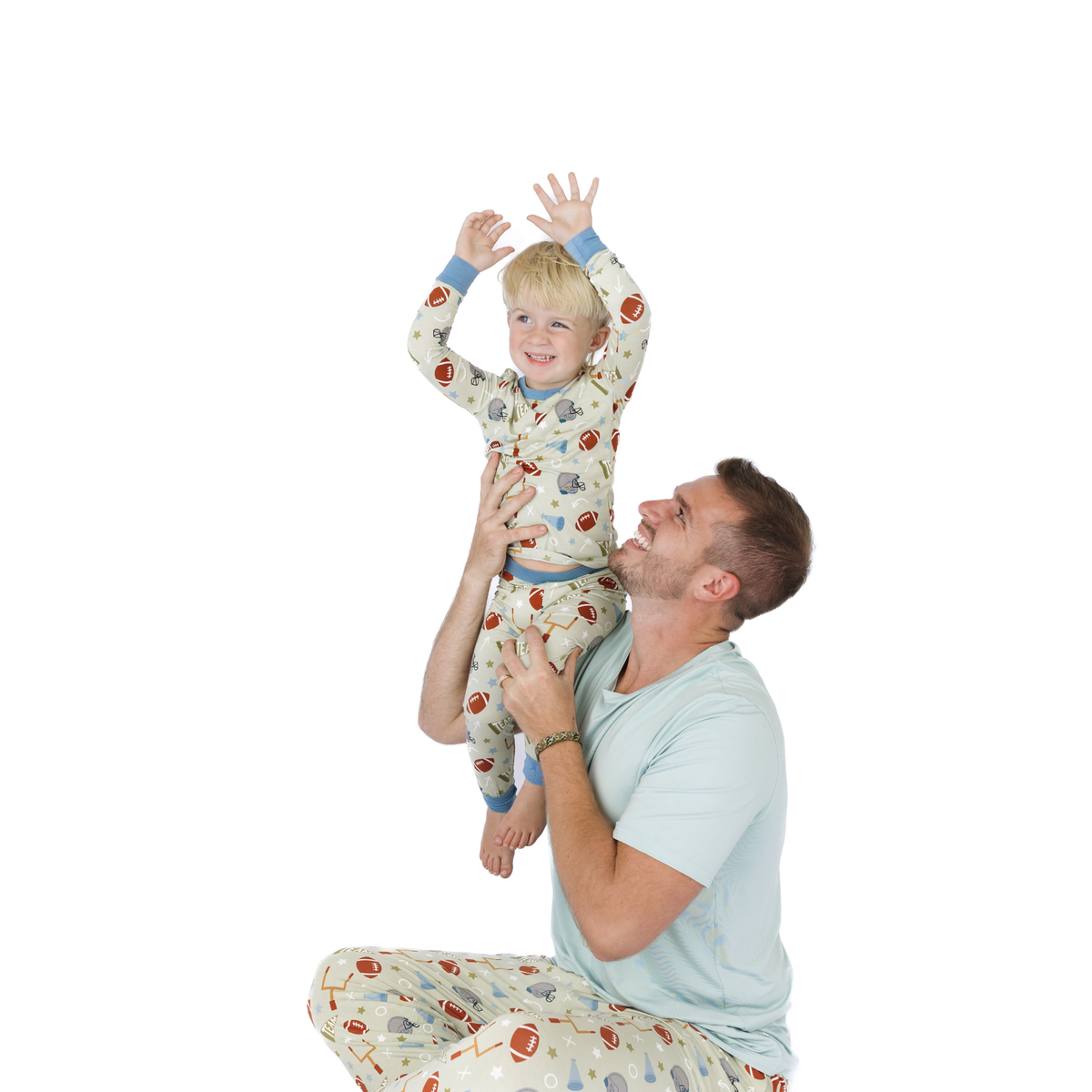 Game Day Green Football Two-Piece Bamboo Long Sleeve Kids Pajama Pants Set