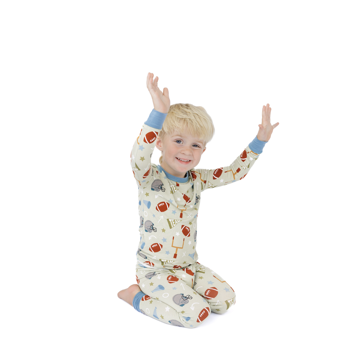 Game Day Green Football Two-Piece Bamboo Long Sleeve Kids Pajama Pants Set