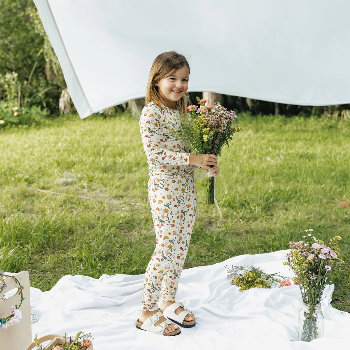Toadstool Garden Two-Piece Bamboo Long Sleeve Pajama Kids Pants Set