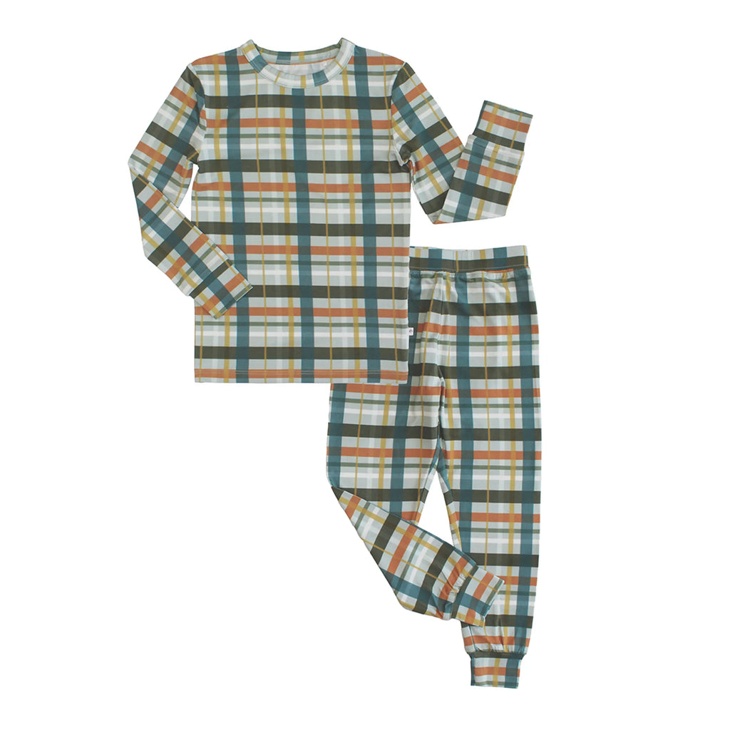 Fall Plaid Two-Piece Bamboo Long Sleeve Pajama Kids Pants Set