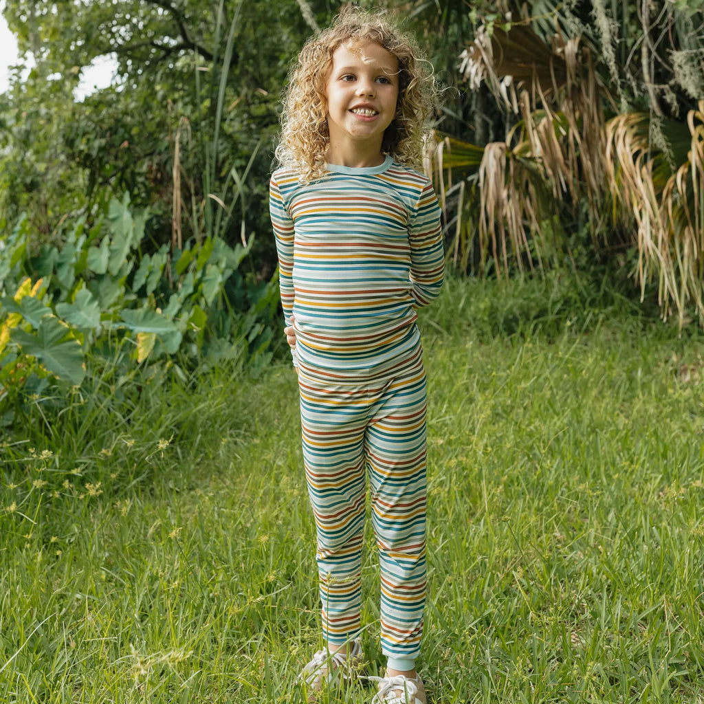 Autumn Stripes Two-Piece Bamboo Long Sleeve Pajama Kids Pants Set