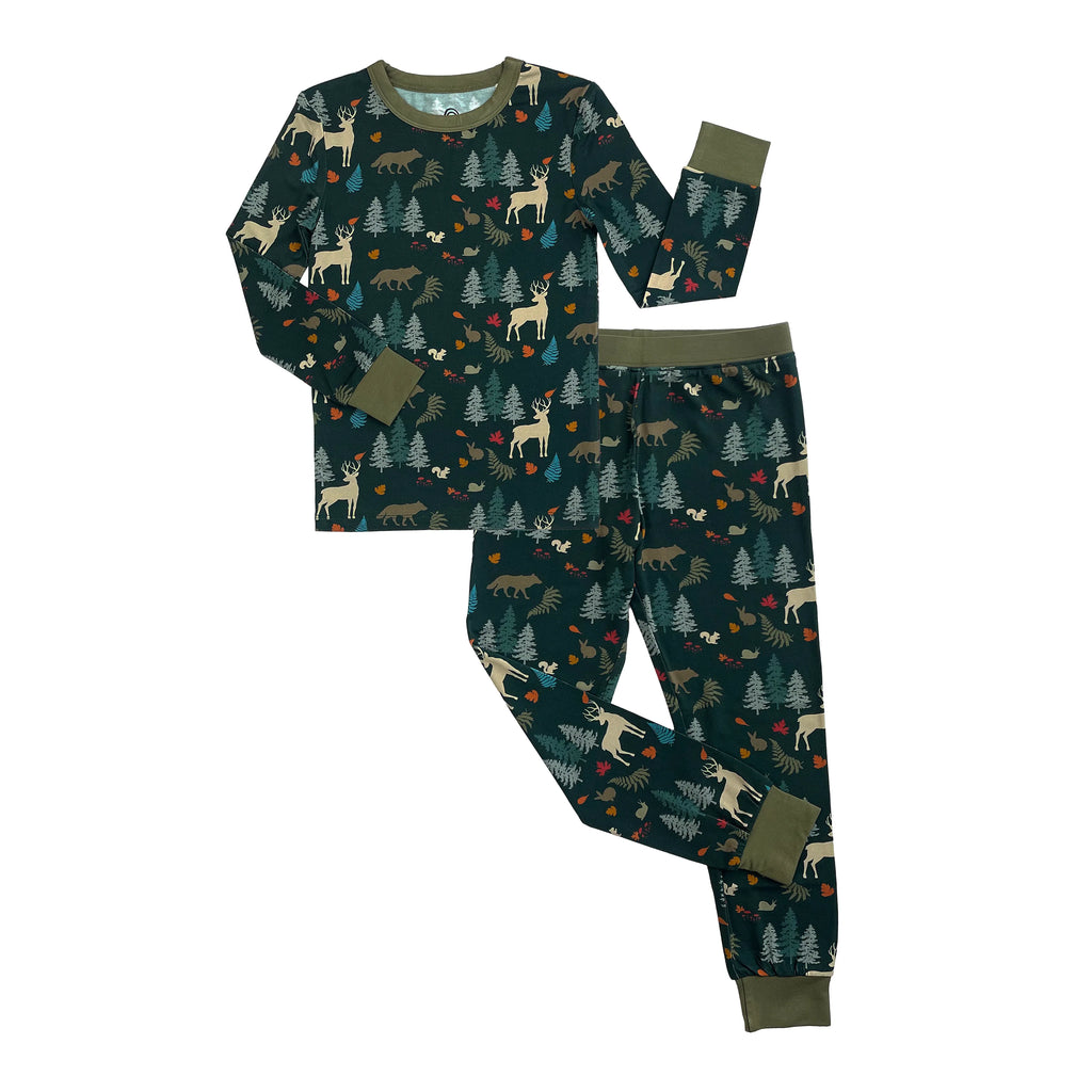 Midnight Forest Two-Piece Bamboo Long Sleeve Pajama Kids Pants Set