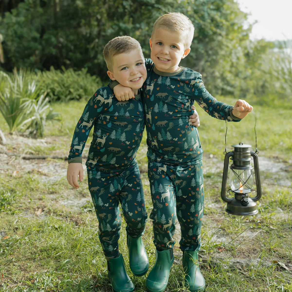 Midnight Forest Two-Piece Bamboo Long Sleeve Pajama Kids Pants Set