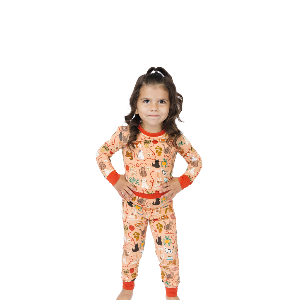 Cats Meow Kids Two-Piece Bamboo Long Sleeve Kids Pajama Pants Set