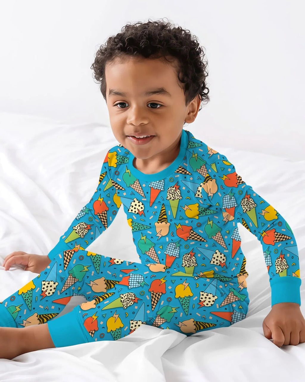 Summer Retro Ice Creams Family Matching Bamboo Two Piece Long Sleeve Pajama Set