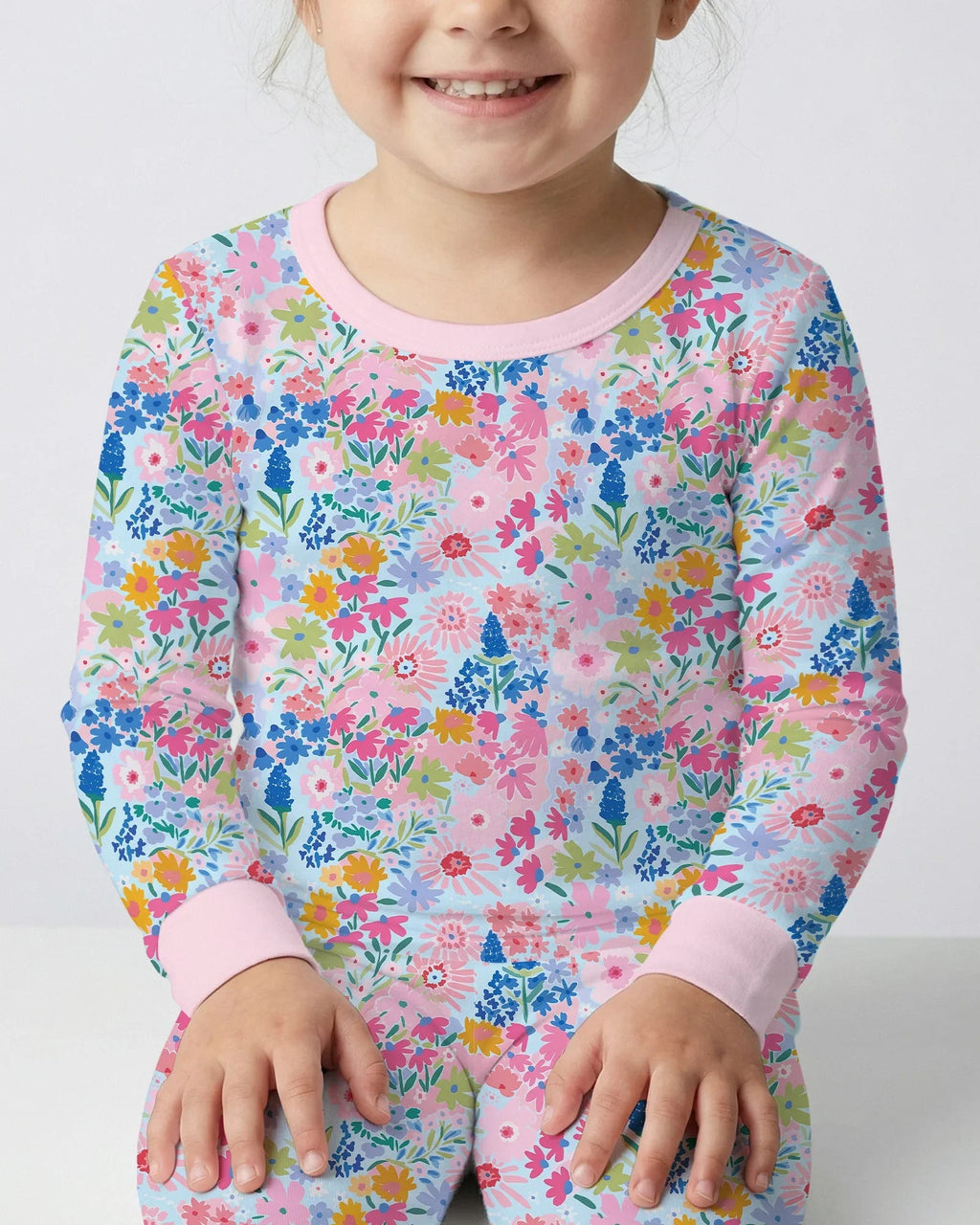 Little Flower Garden Matching Bamboo Two Piece Long Sleeve Pajama Set