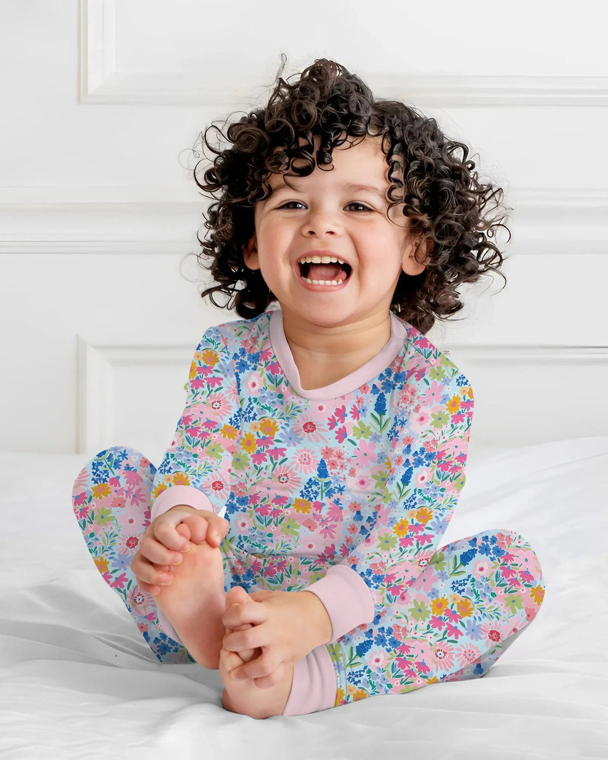 Little Flower Garden Matching Bamboo Two Piece Long Sleeve Pajama Set