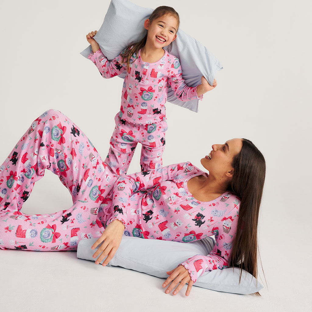 Meowy Christmas Brushed Pointelle Classic Pajama Set