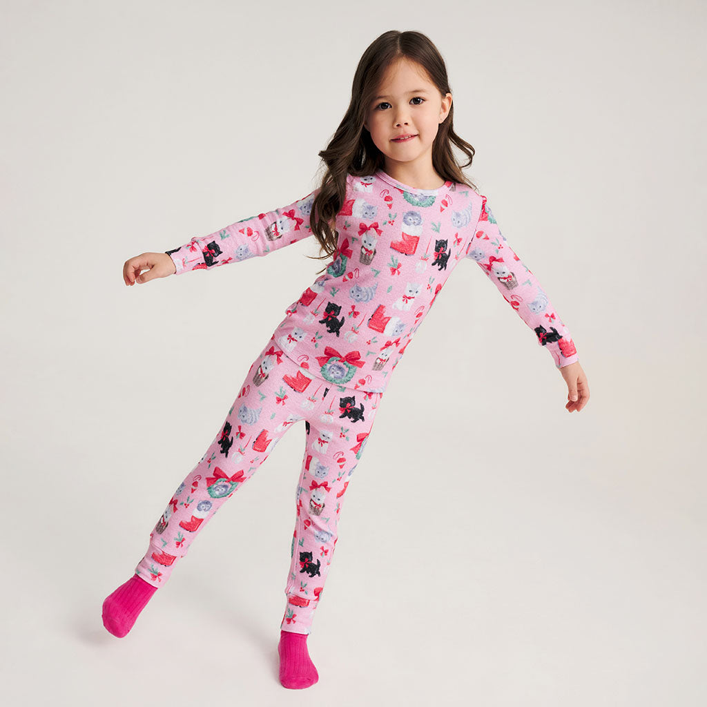Meowy Christmas Brushed Pointelle Classic Pajama Set