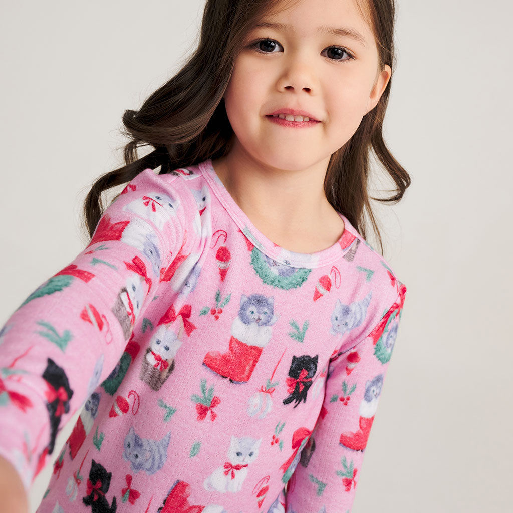 Meowy Christmas Brushed Pointelle Classic Pajama Set
