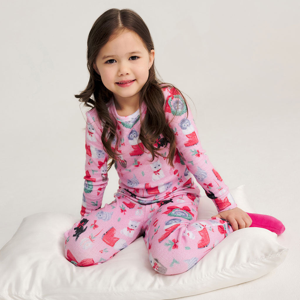 Meowy Christmas Brushed Pointelle Classic Pajama Set