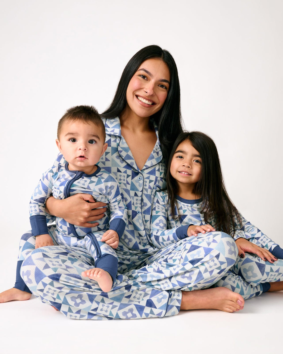Patchwork Indigo Ribbed Two-Piece Pajama Set