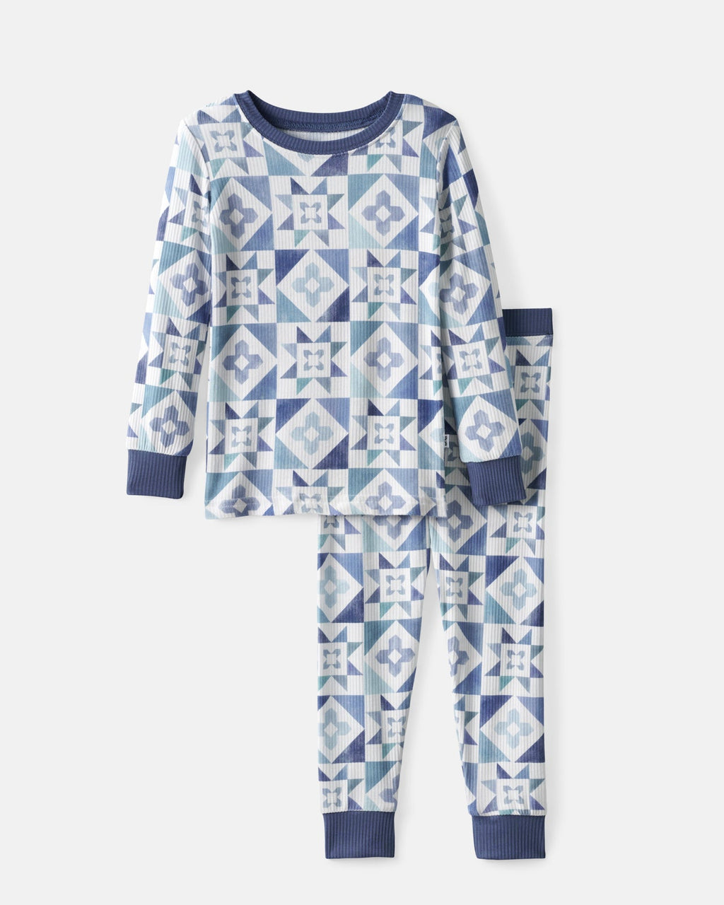 Patchwork Indigo Ribbed Two-Piece Pajama Set