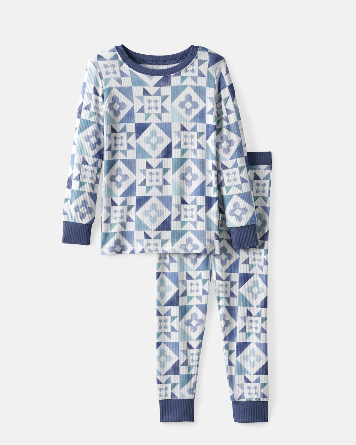 Patchwork Indigo Ribbed Two-Piece Pajama Set