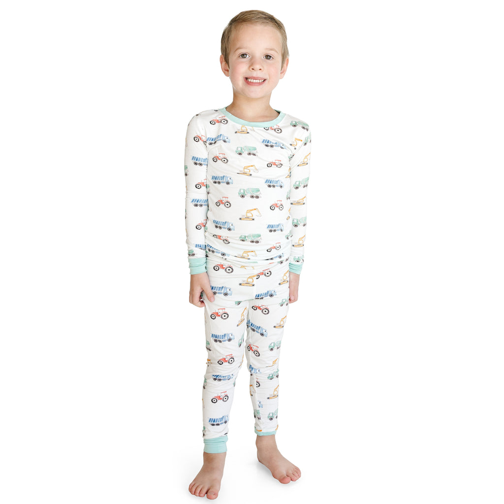 Excavator Truck Kids Bamboo Two-Piece Pajama Set