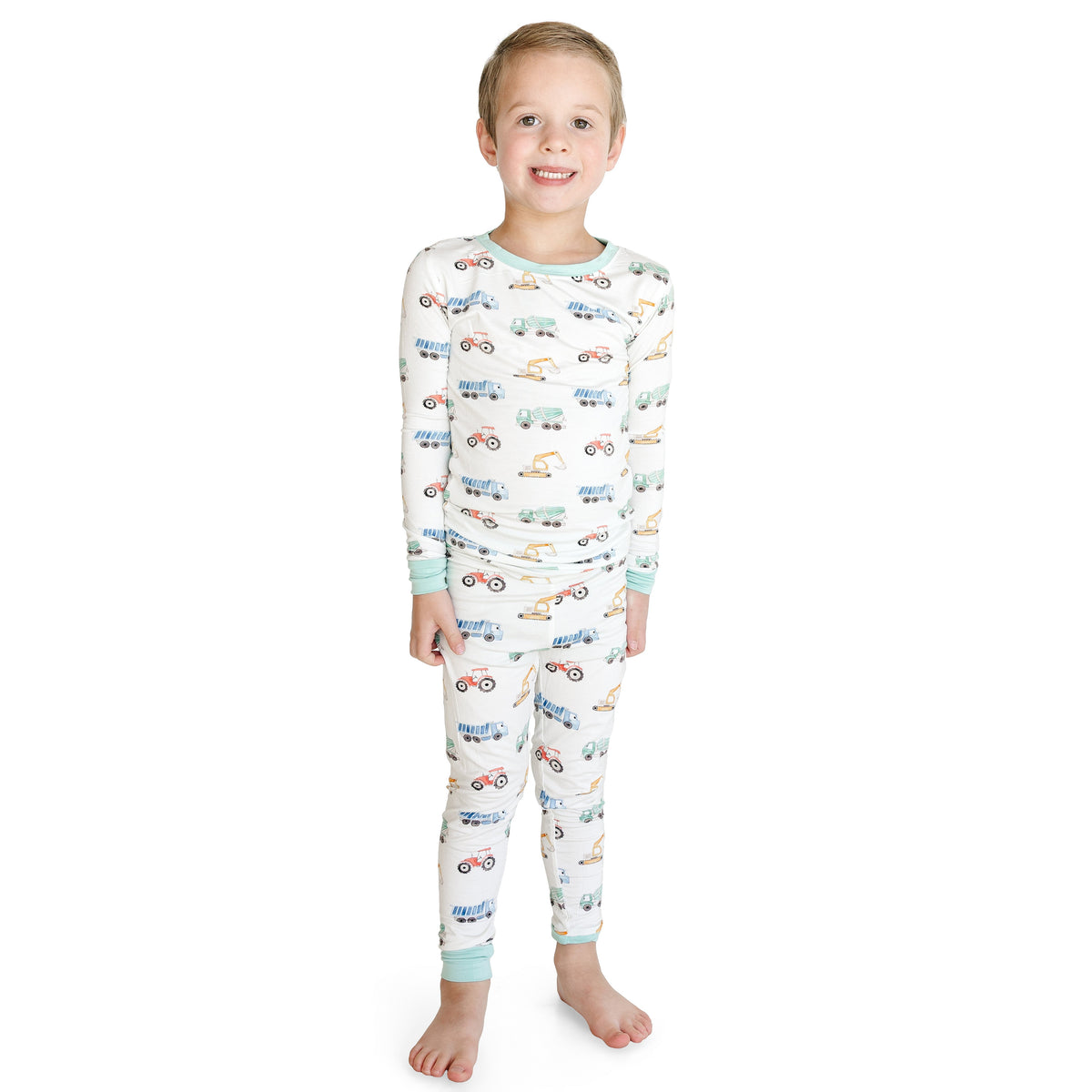 Excavator Truck Kids Bamboo Two-Piece Pajama Set