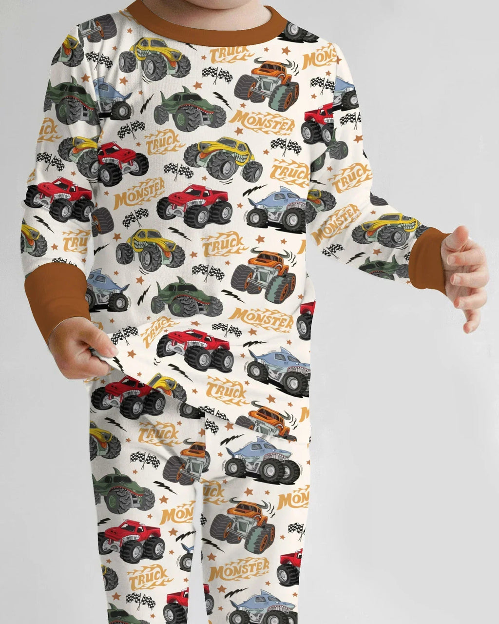 Vroom Vroom Monster Truck Bamboo Two Piece Long Sleeve Pajama Set