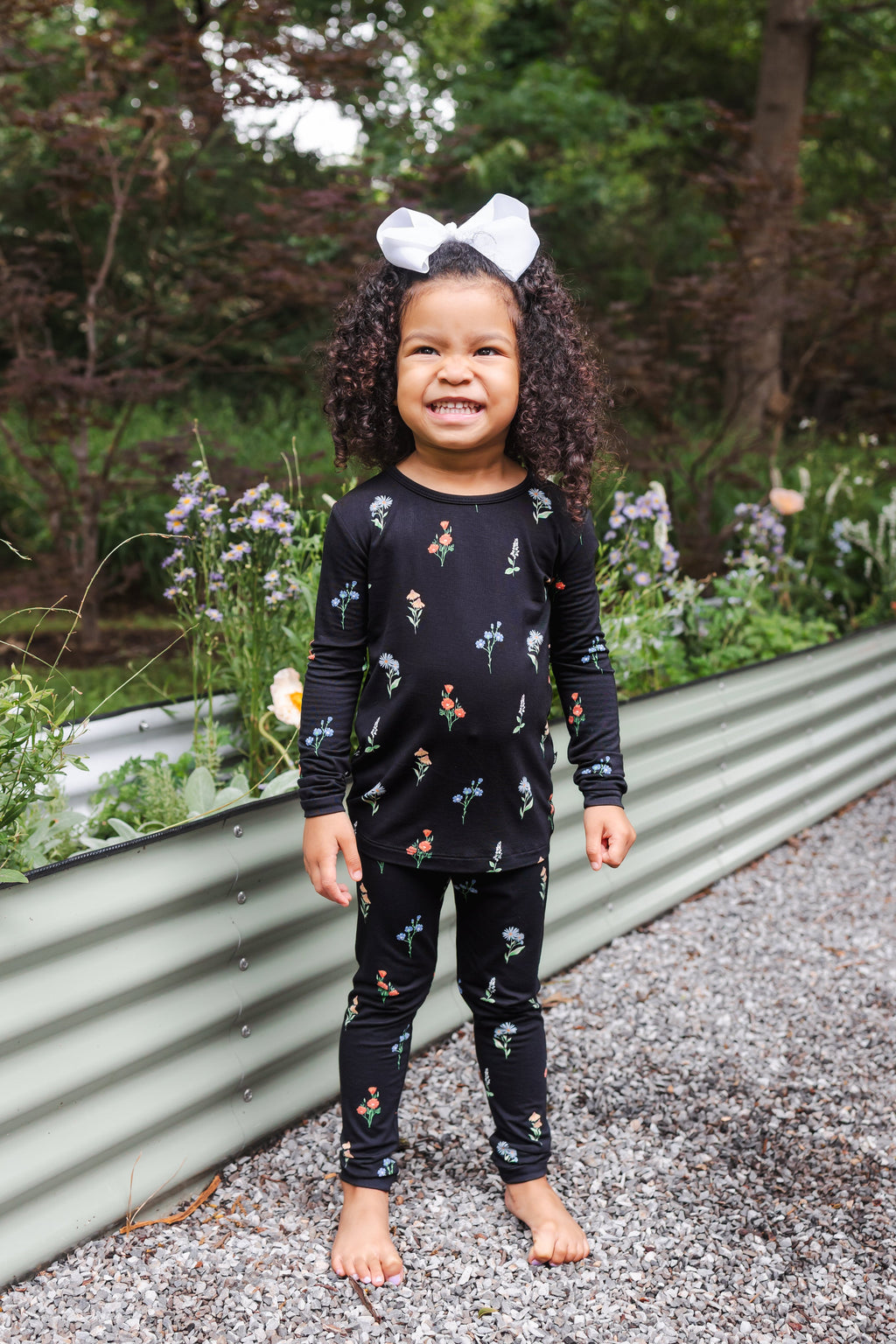 Long Sleeve Pajamas in Midnight Wildflower