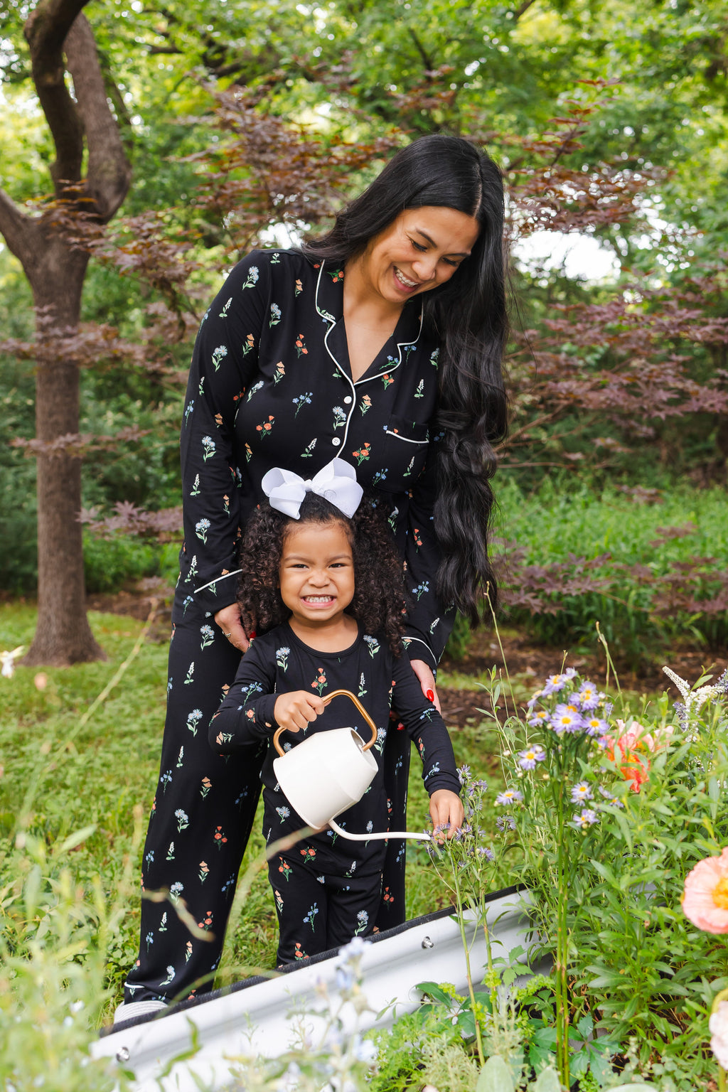 Long Sleeve Pajamas in Midnight Wildflower
