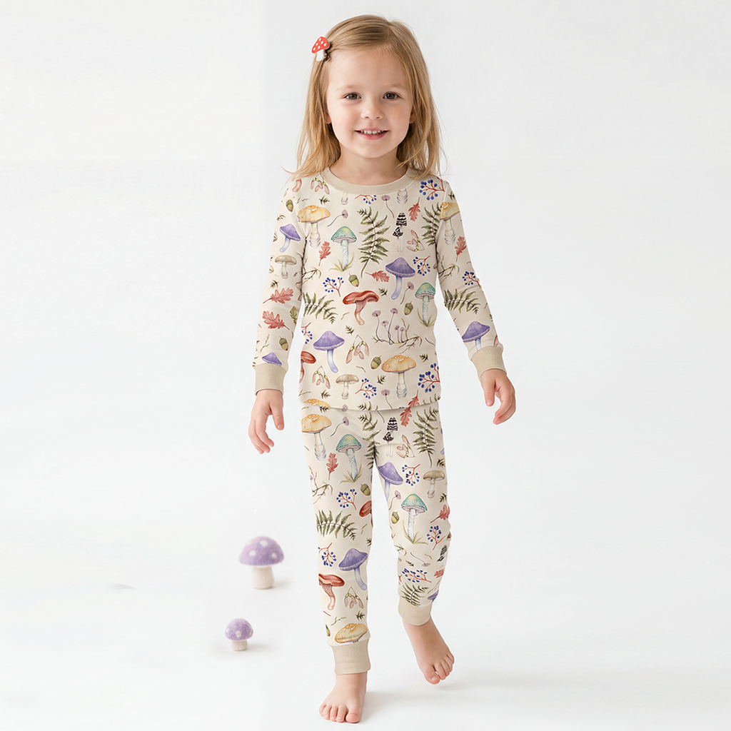 Kids Bamboo Two-Piece Pajama Set Mushroom Magic Meadow Adventure