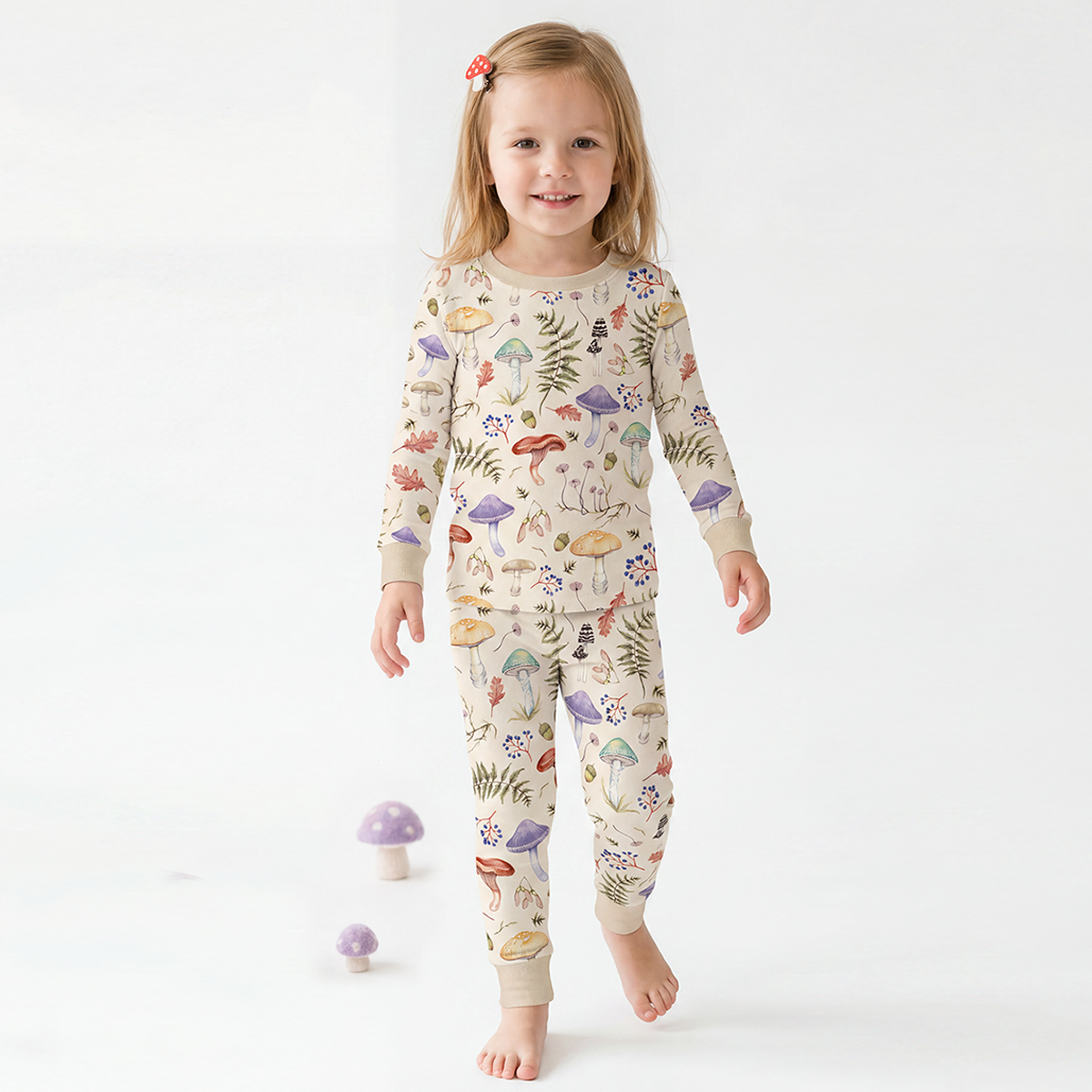 Kids Bamboo Two-Piece Pajama Set Mushroom Magic Meadow Adventure