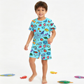 Kids Bamboo Two-Piece Pajama Set Blue Ocean Fish Frenzy